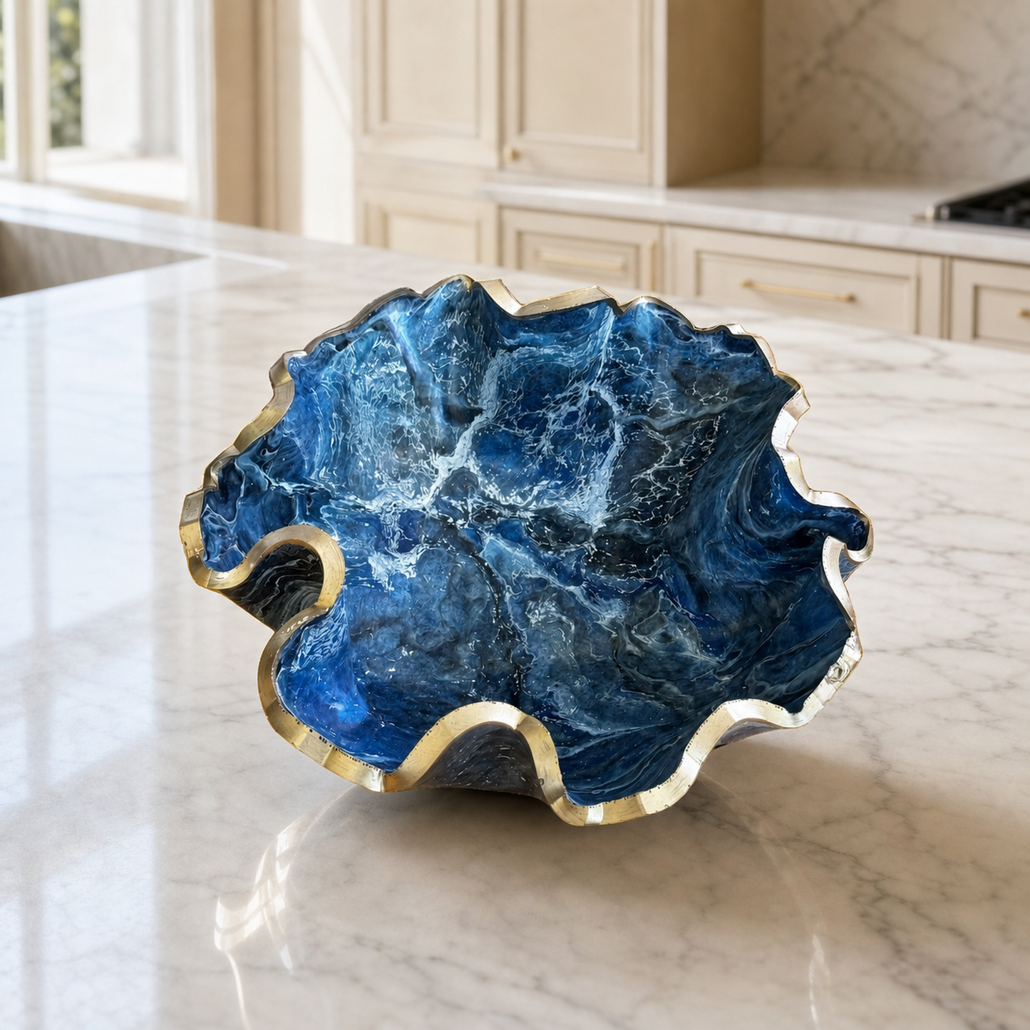 Medium Blue bowl, 11x3" geode design epoxy resin