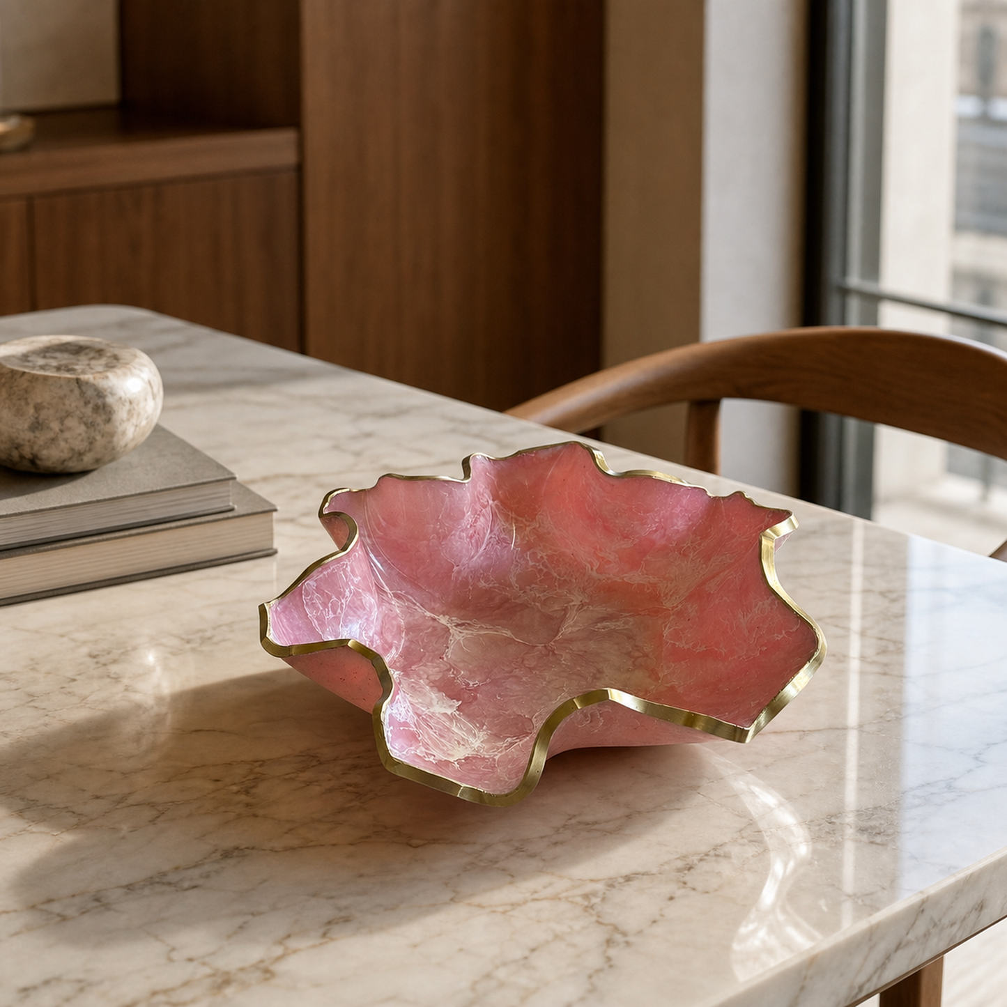 Medium light Pink bowl, 11x3" geode design epoxy resin