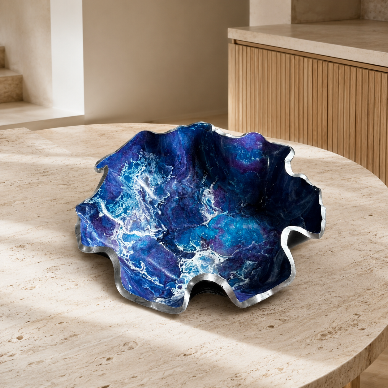 Medium Purple and Blue bowl, 11x3" geode design epoxy resin