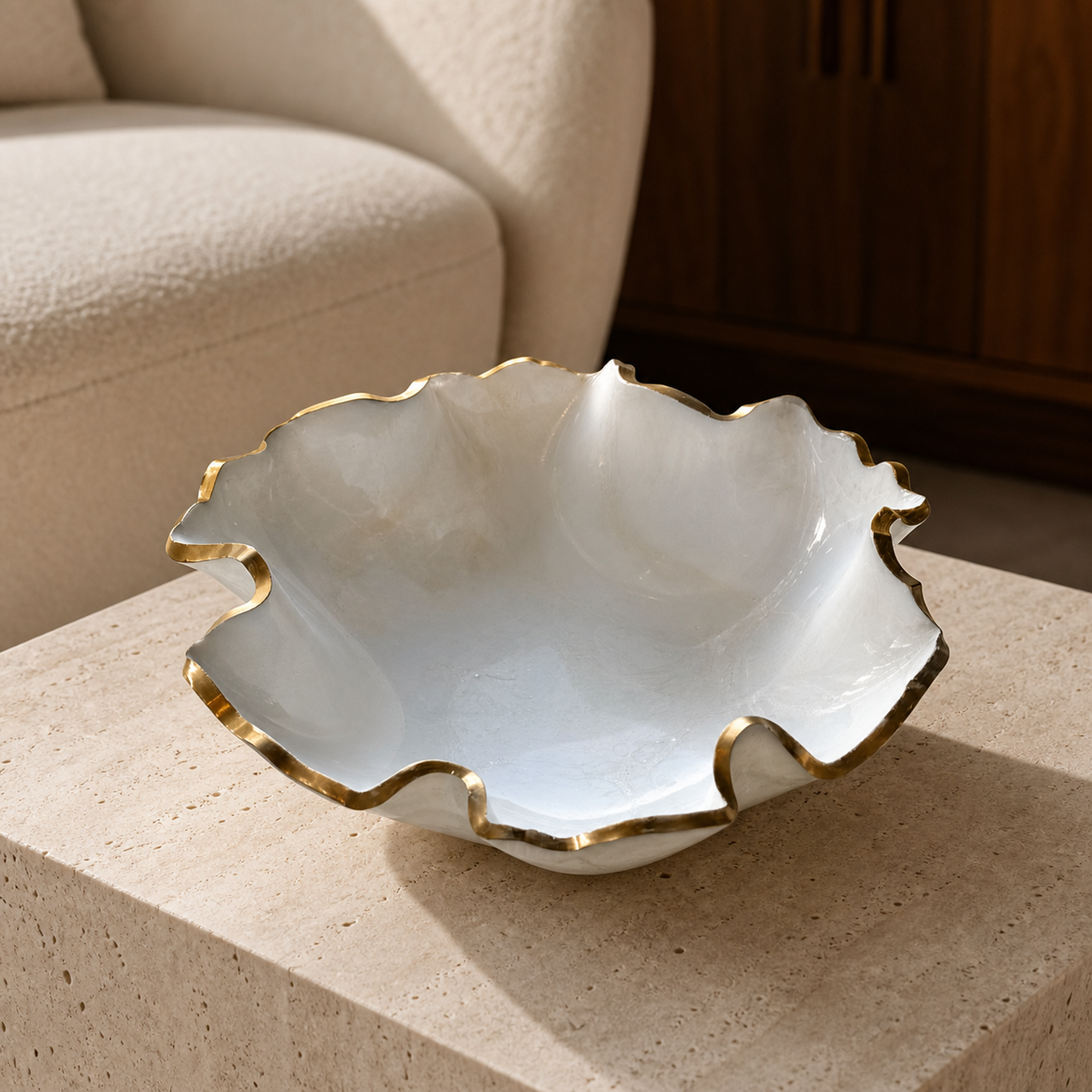 Medium White bowl, 11x3" geode design epoxy resin