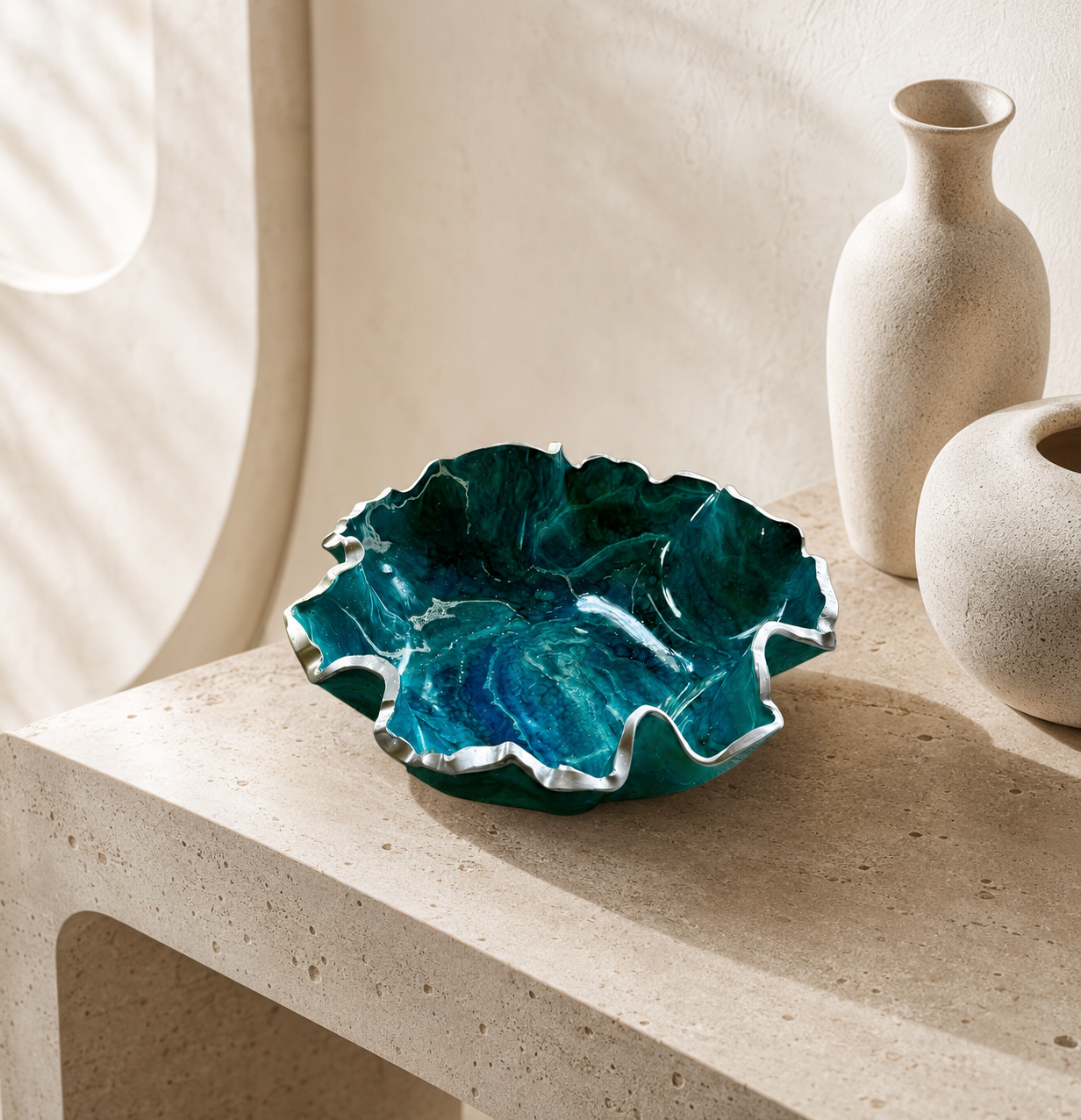 Medium Ocean colors bowl, 11x3" geode design epoxy resin