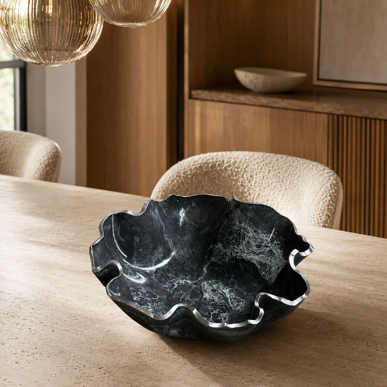 Medium Grey and Silver bowl, 11x3" geode design epoxy resin