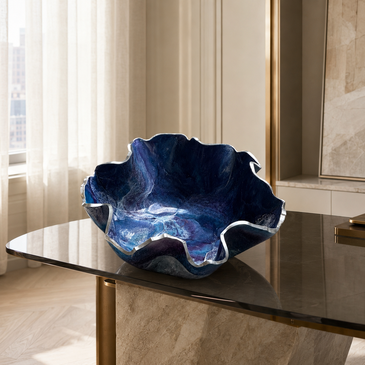 Medium Purple and Blue bowl, 11x3" geode design epoxy resin