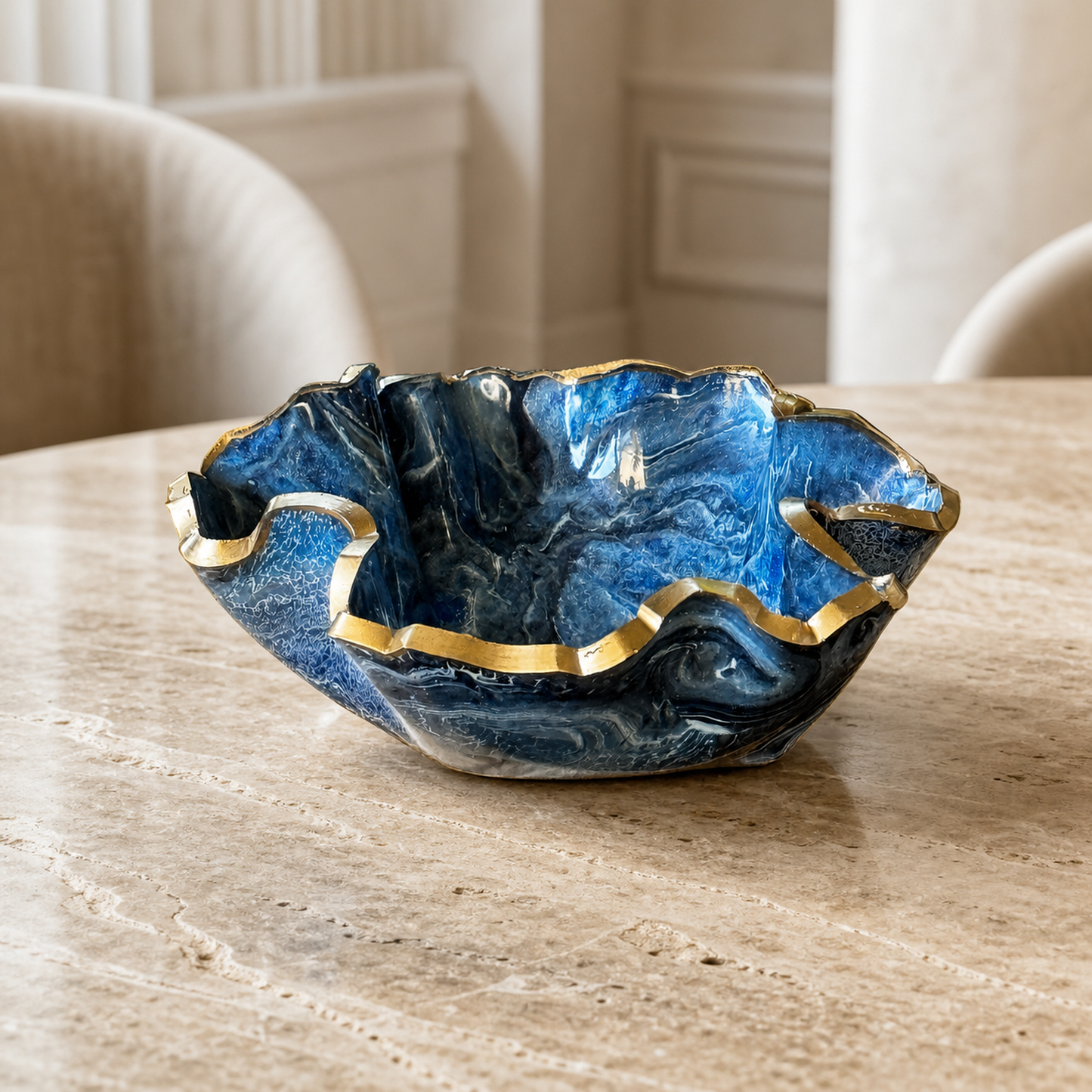 Medium Blue bowl, 11x3" geode design epoxy resin