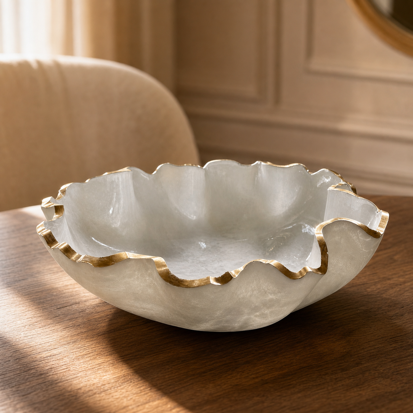 Medium White bowl, 11x3" geode design epoxy resin
