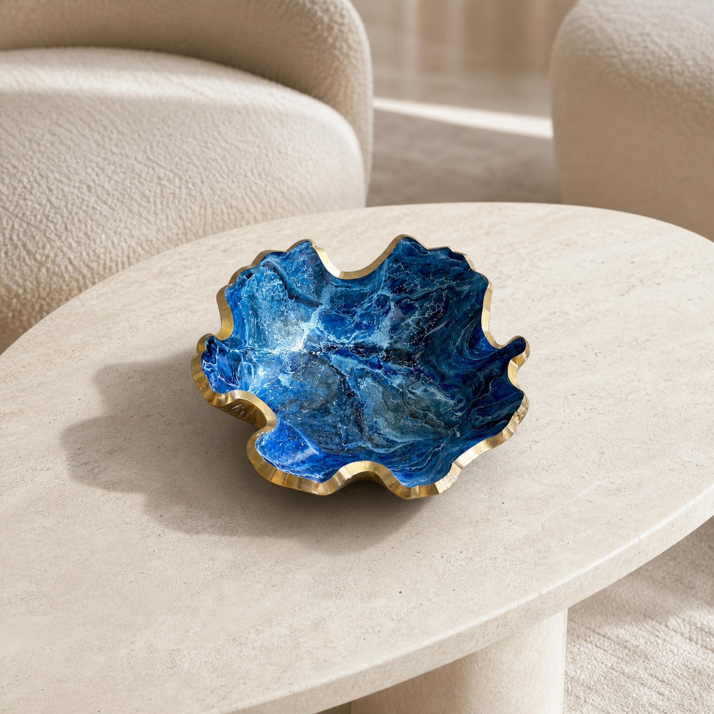 Medium Blue bowl, 11x3" geode design epoxy resin