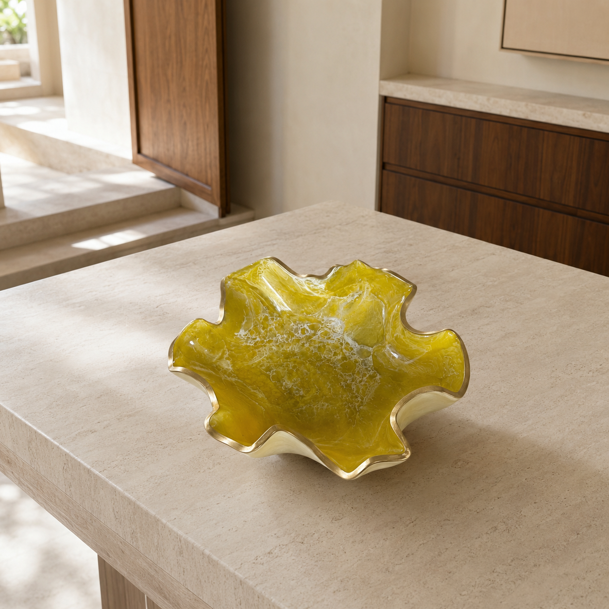 Medium Yellow bowl, 11x3" geode design epoxy resin