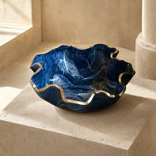 Medium Blue bowl, 11x3" geode design epoxy resin