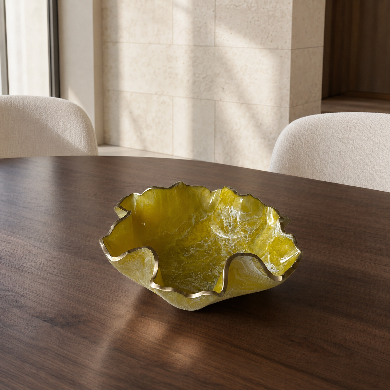 Medium Yellow bowl, 11x3" geode design epoxy resin