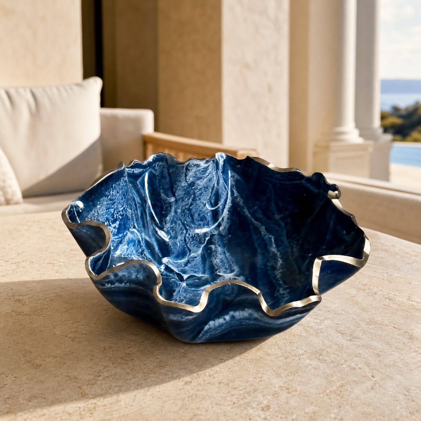 Medium Blue bowl, 11x3" geode design epoxy resin