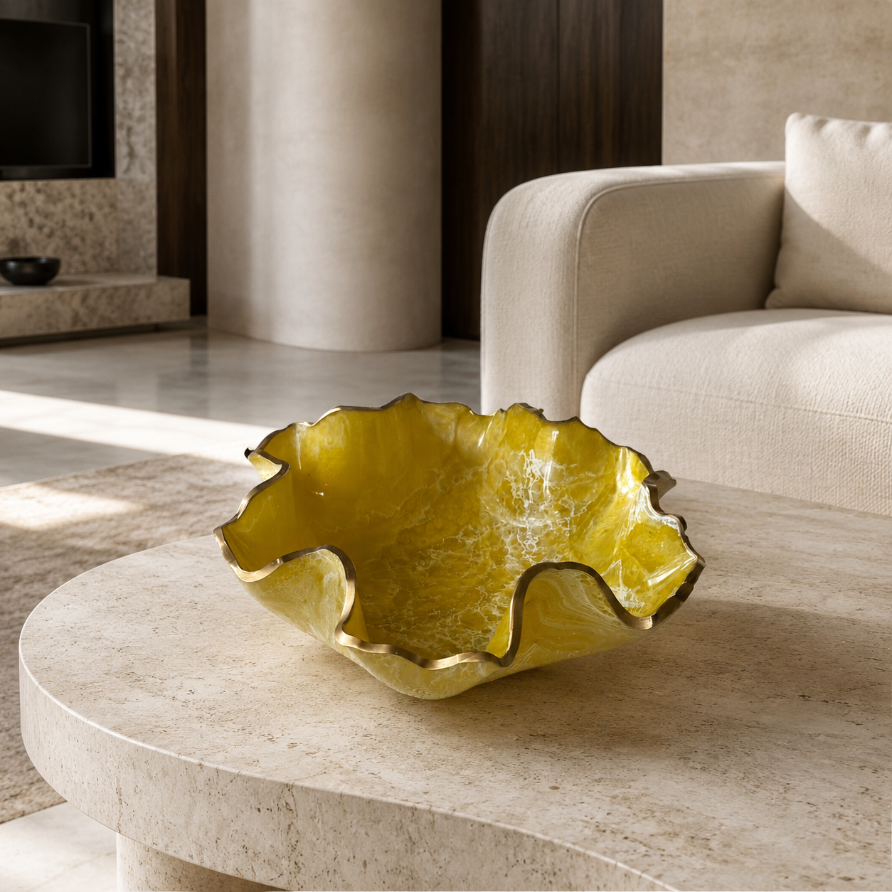 Medium Yellow bowl, 11x3" geode design epoxy resin