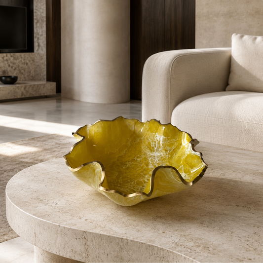 Medium Yellow bowl, 11x3" geode design epoxy resin