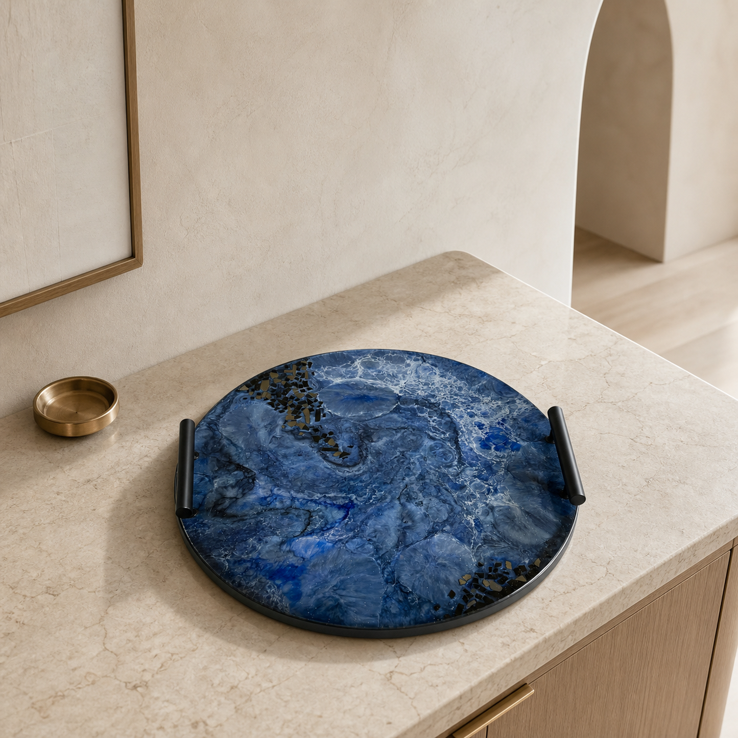 Blue Ottoman tray handmade epoxy resin geode design
