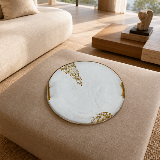 White Ottoman tray handmade epoxy resin geode design