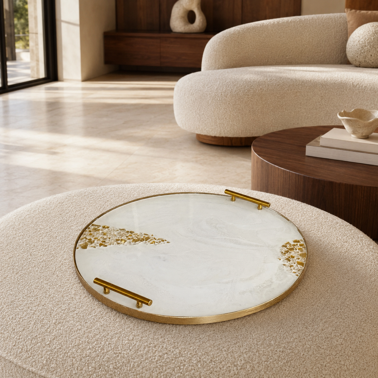 White Ottoman tray handmade epoxy resin geode design