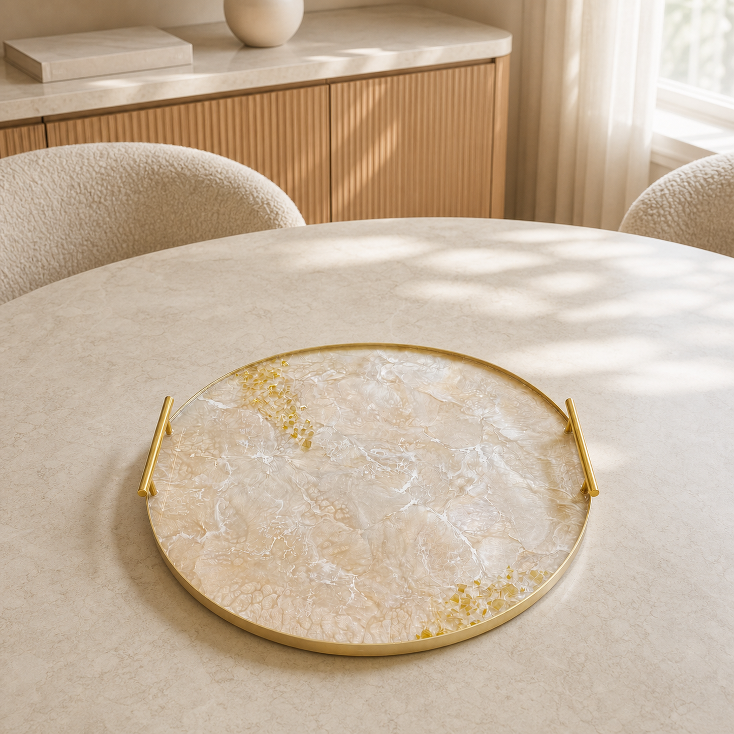 Cream Ottoman tray handmade epoxy resin geode design