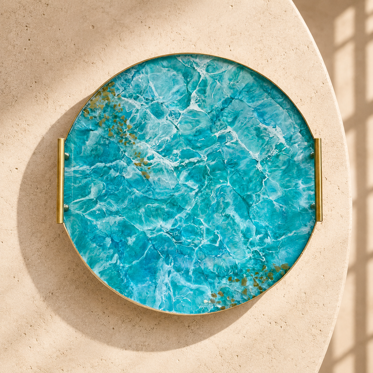 Ocean colors Ottoman tray handmade epoxy resin geode design