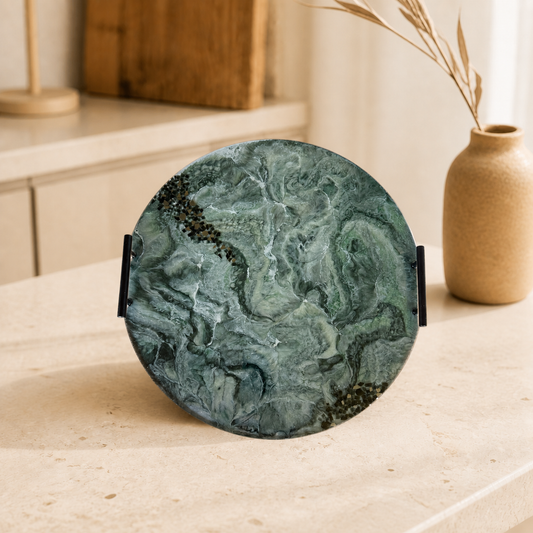 Green Ottoman tray handmade epoxy resin geode design