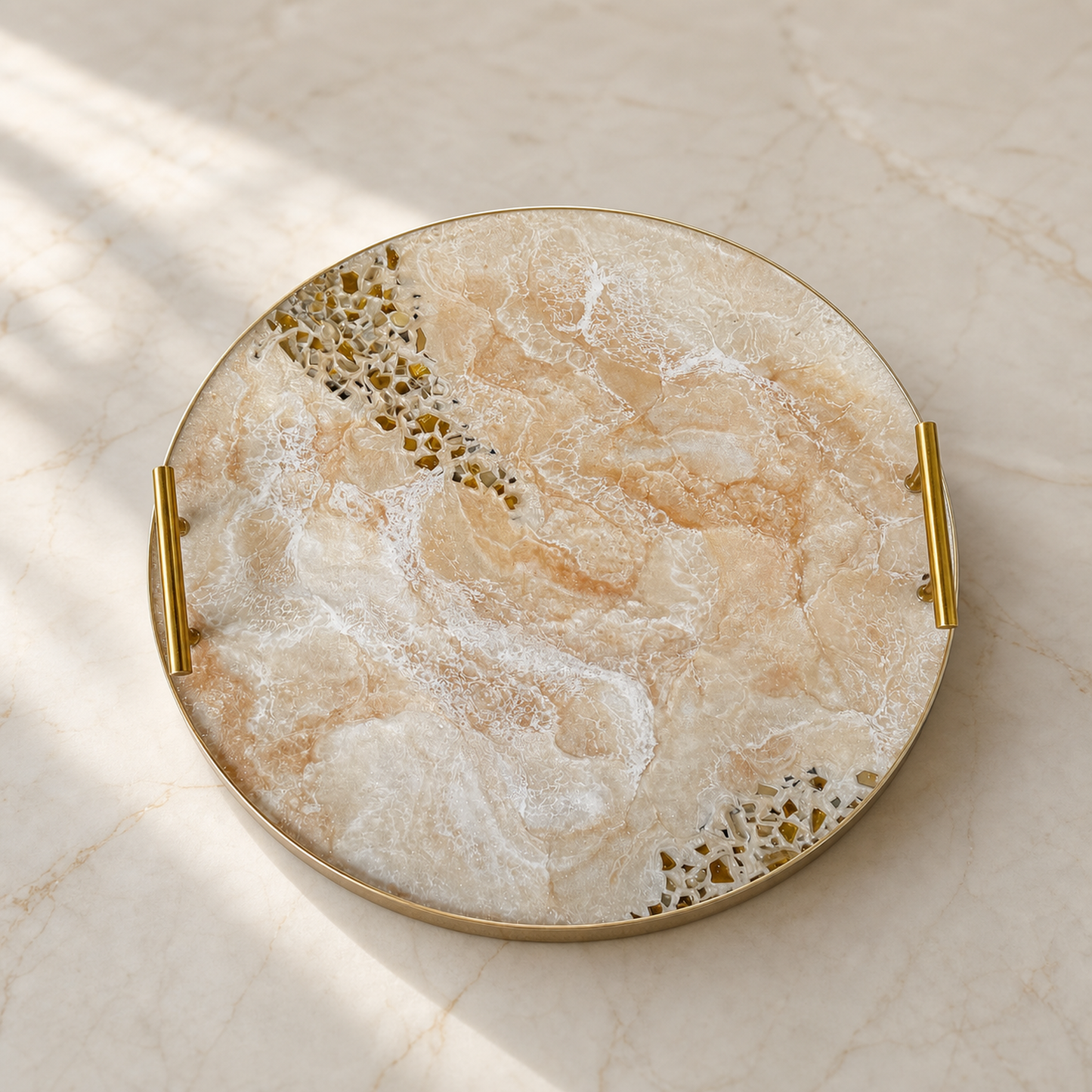 Cream Ottoman tray handmade epoxy resin geode design