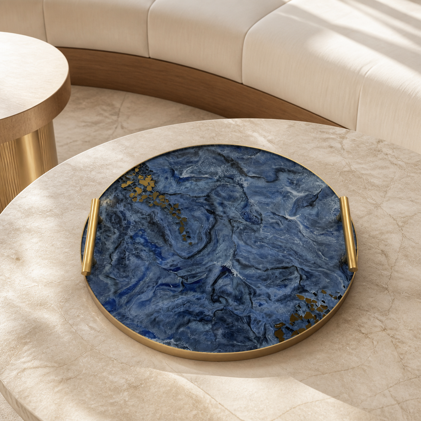 Blue Ottoman tray handmade epoxy resin geode design
