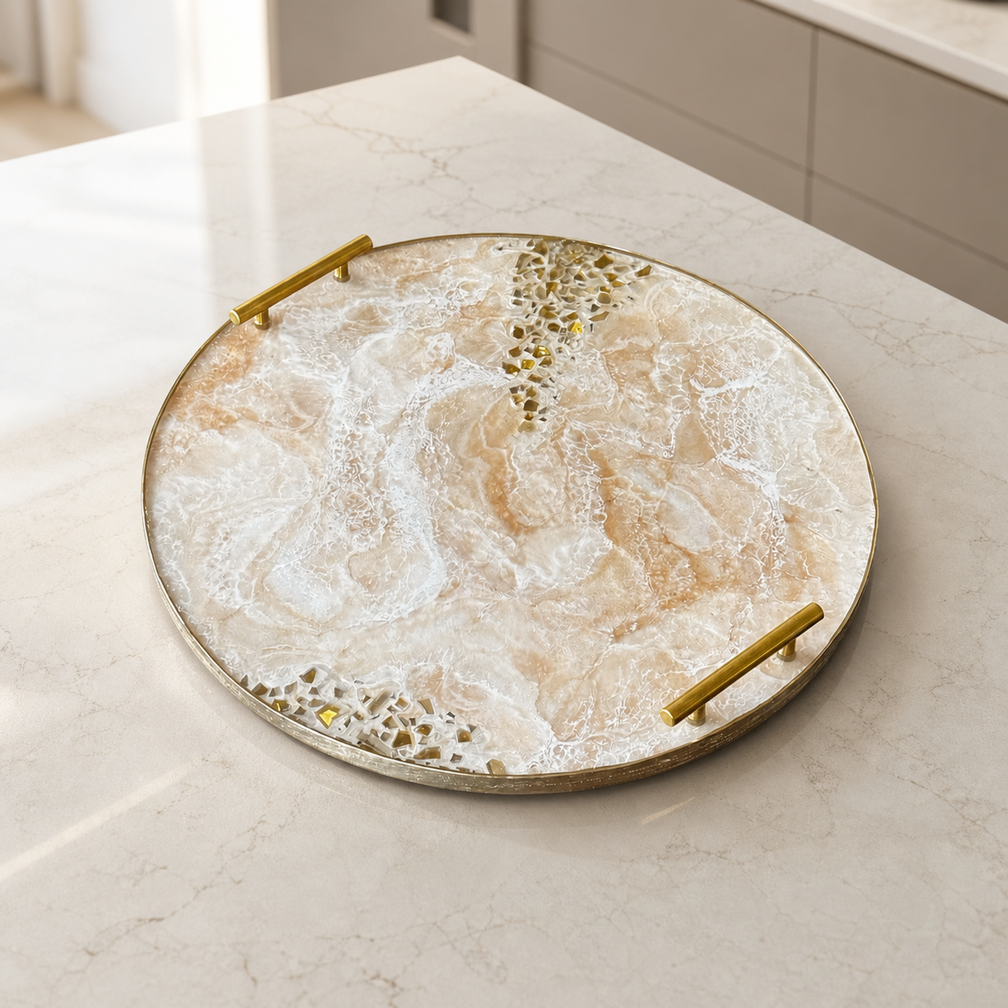 Cream Ottoman tray handmade epoxy resin geode design