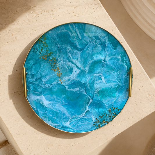 Ocean colors Ottoman tray handmade epoxy resin geode design