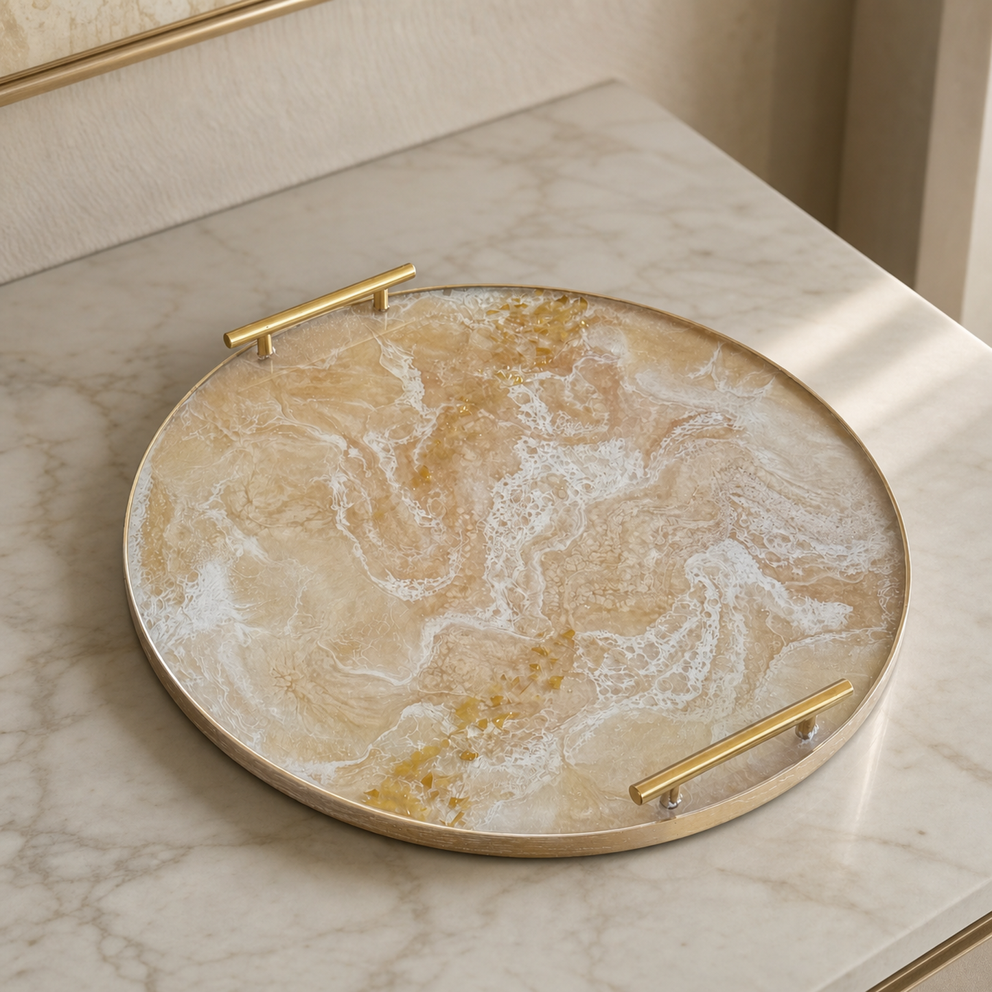 Cream Ottoman tray handmade epoxy resin geode design