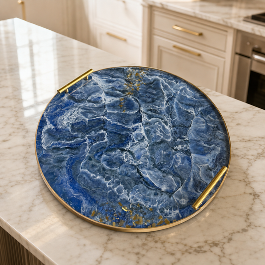 Blue Ottoman tray handmade epoxy resin geode design