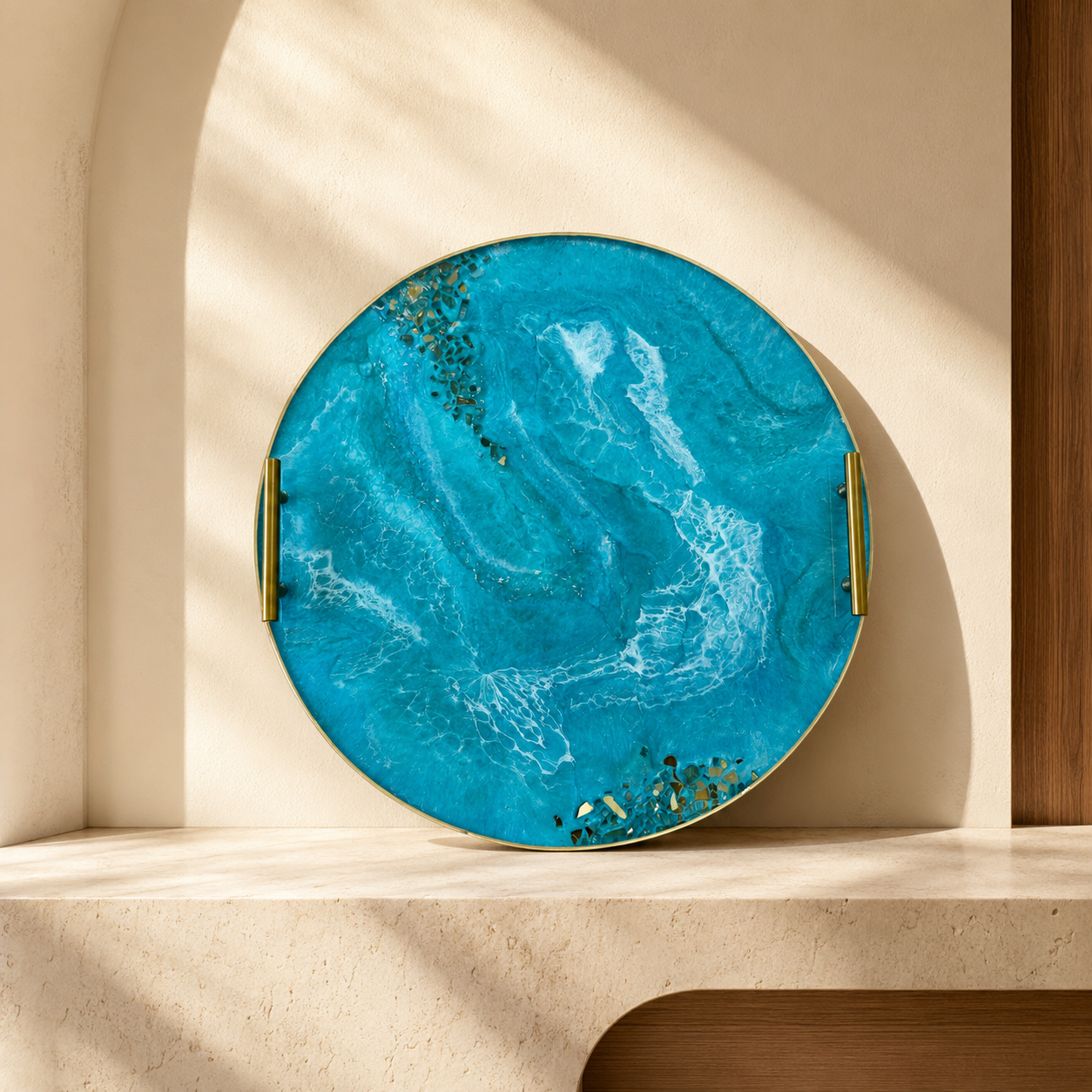 Ocean colors Ottoman tray handmade epoxy resin geode design