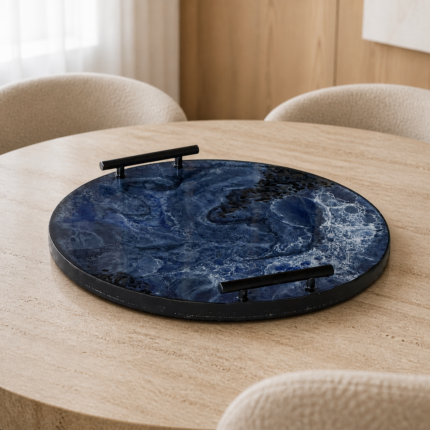Blue Ottoman tray handmade epoxy resin geode design