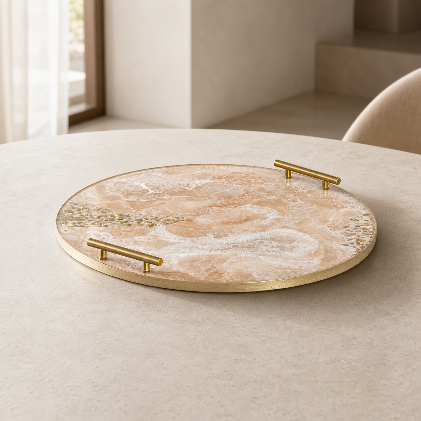Cream Ottoman tray handmade epoxy resin geode design