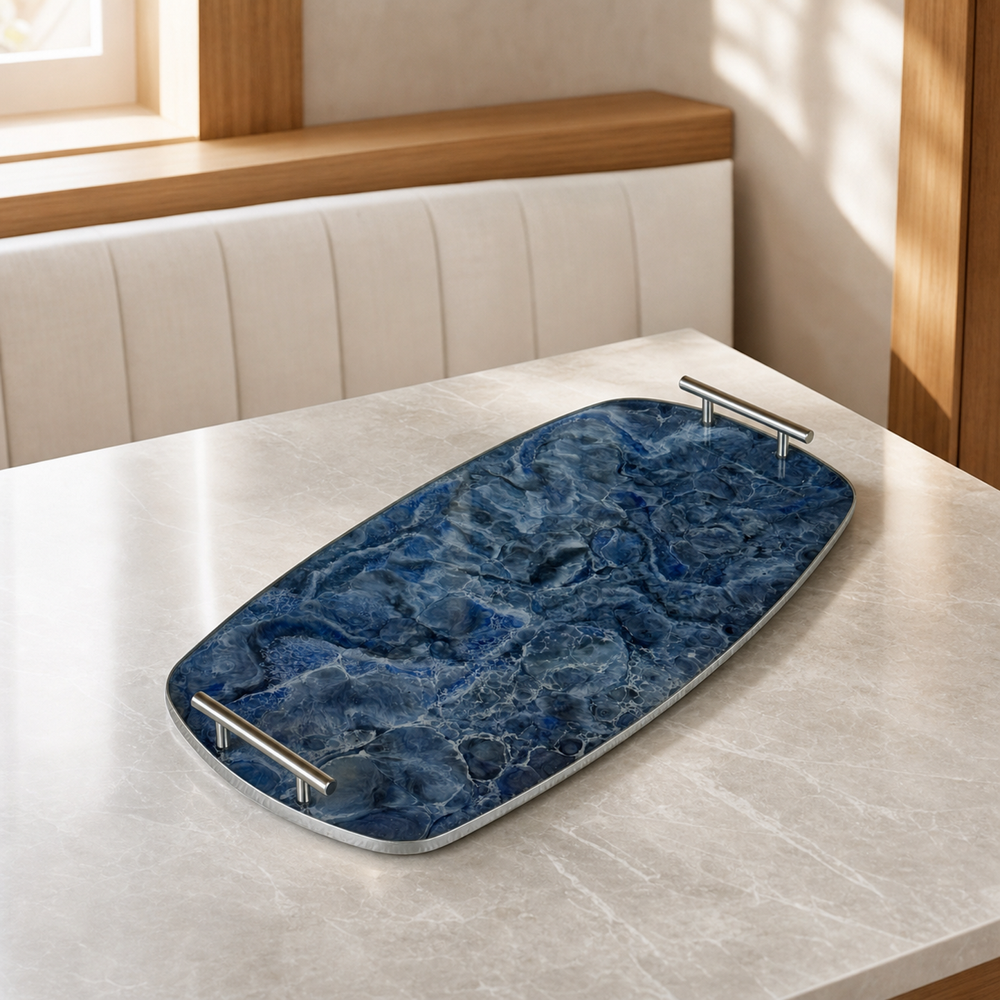 Blue large Party tray 24x13" handmade epoxy resin geode design