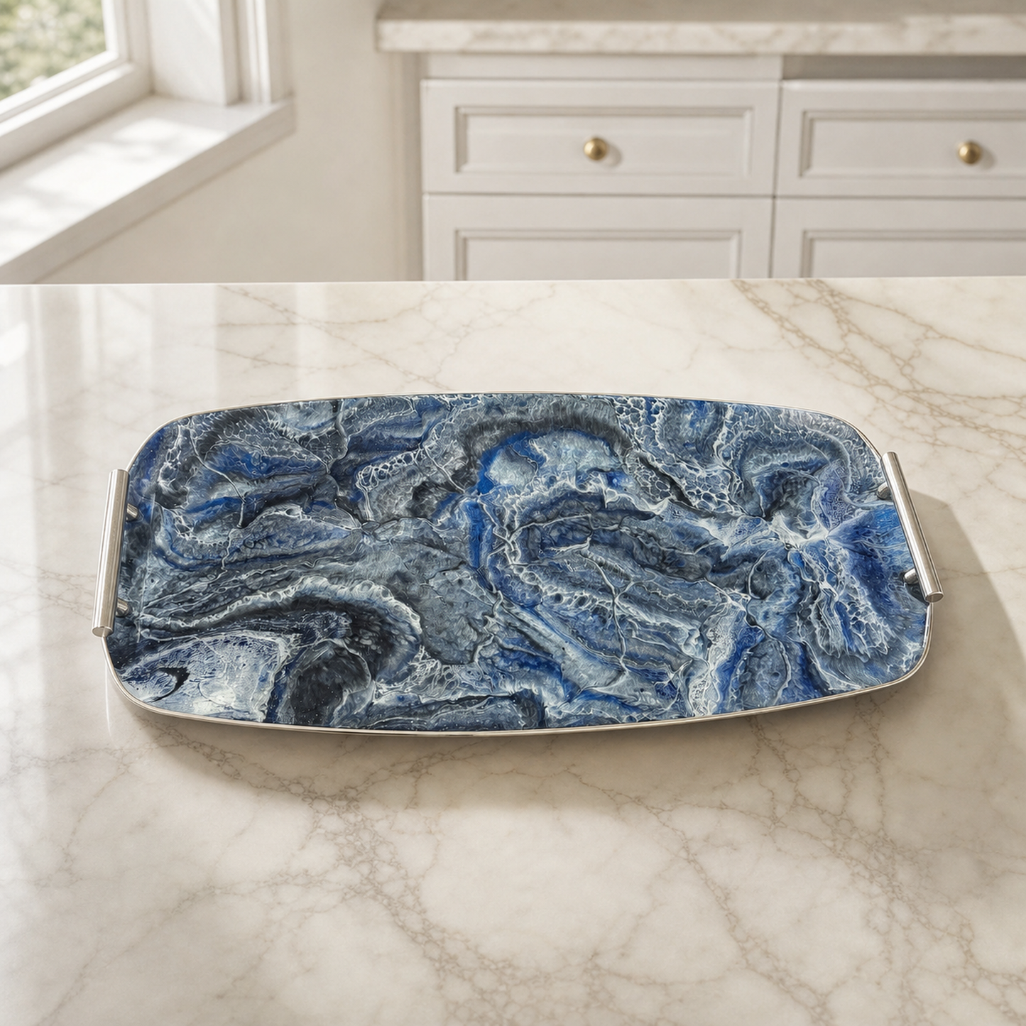 Blue large Party tray 24x13" handmade epoxy resin geode design