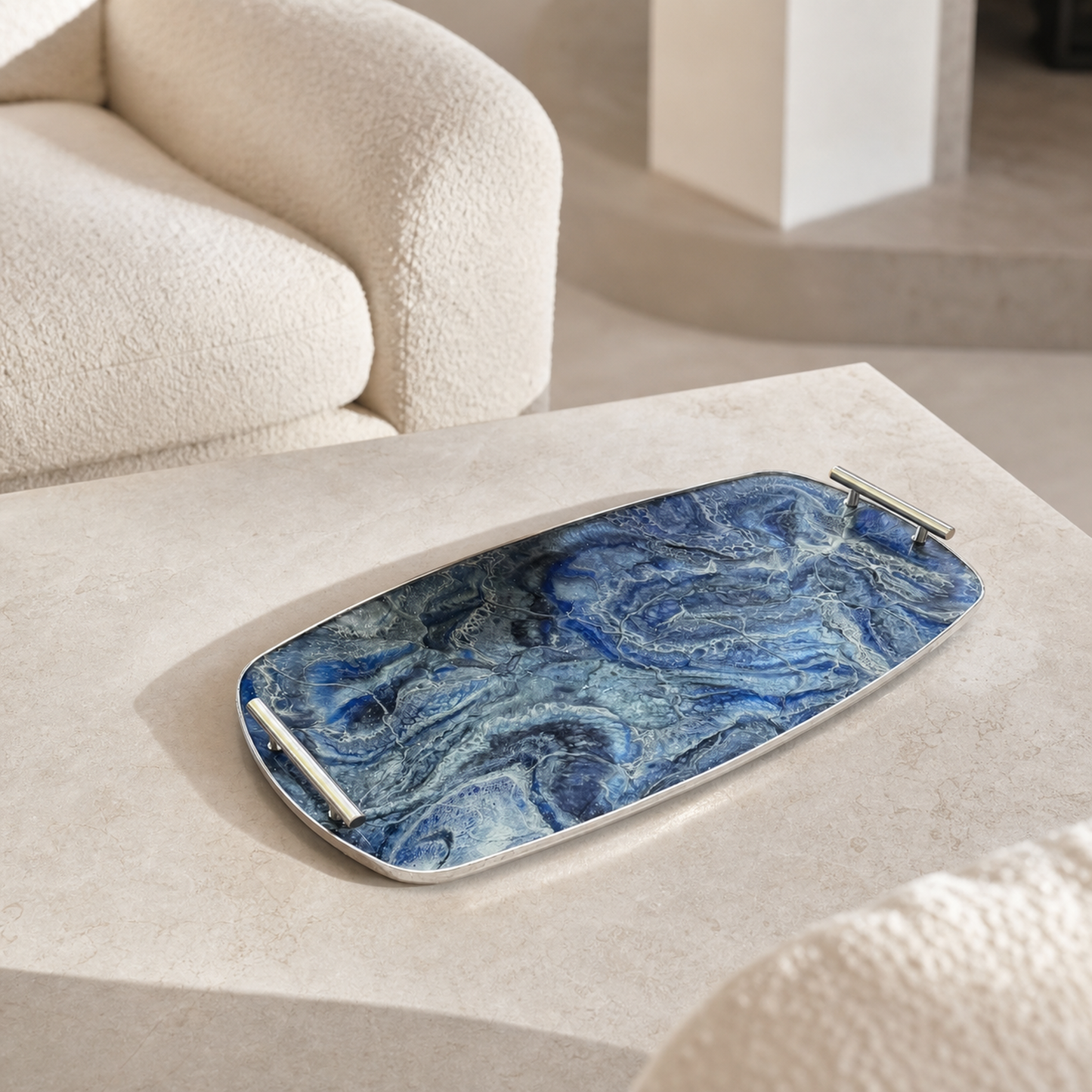 Blue large Party tray 24x13" handmade epoxy resin geode design