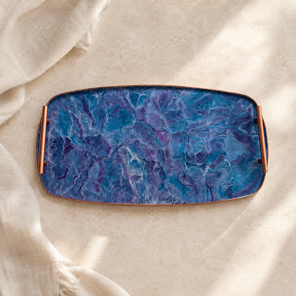 Blue and Purple large Party tray 24x13" handmade epoxy resin geode design