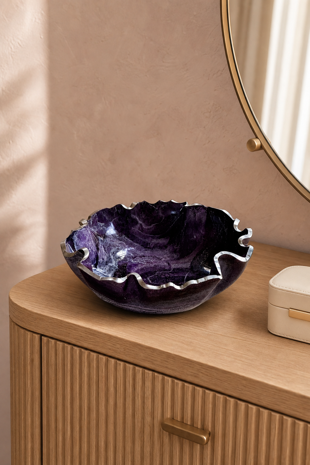 Medium Purple and Brown bowl, 11x3" geode design epoxy resin