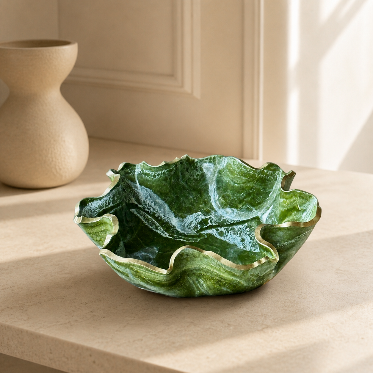 Medium Olive green bowl, 11x3" geode design epoxy resin