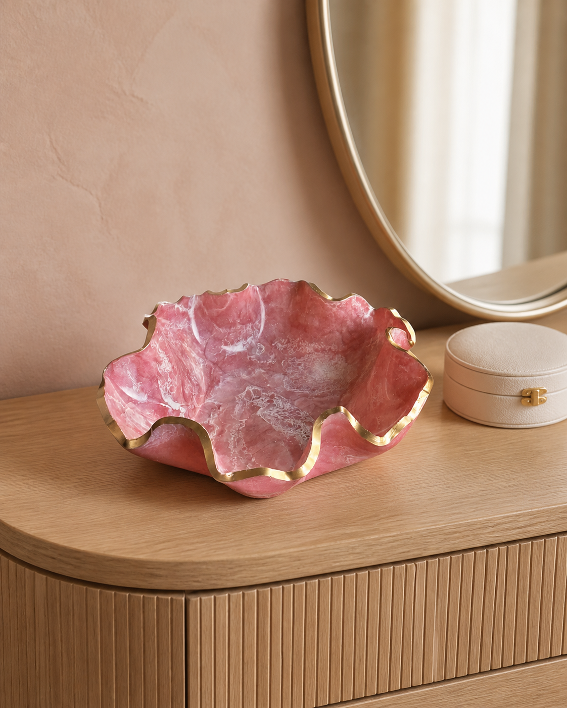 Medium light Pink bowl, 11x3" geode design epoxy resin