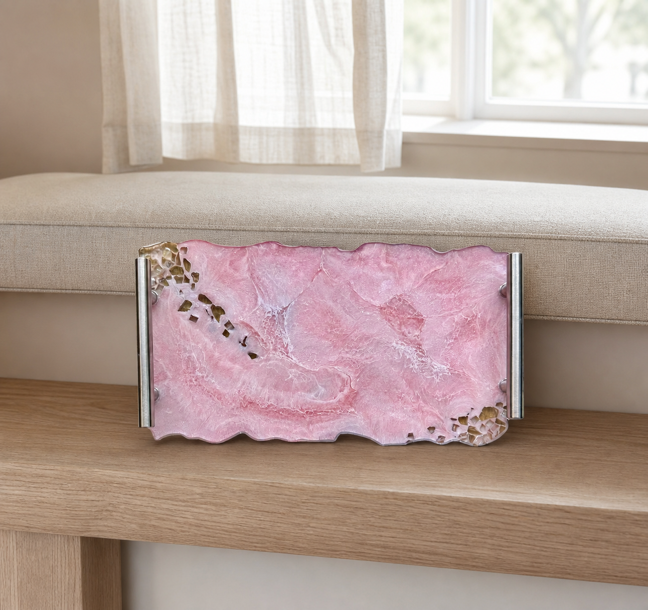 Light Pink tray handmade epoxy resin geode design