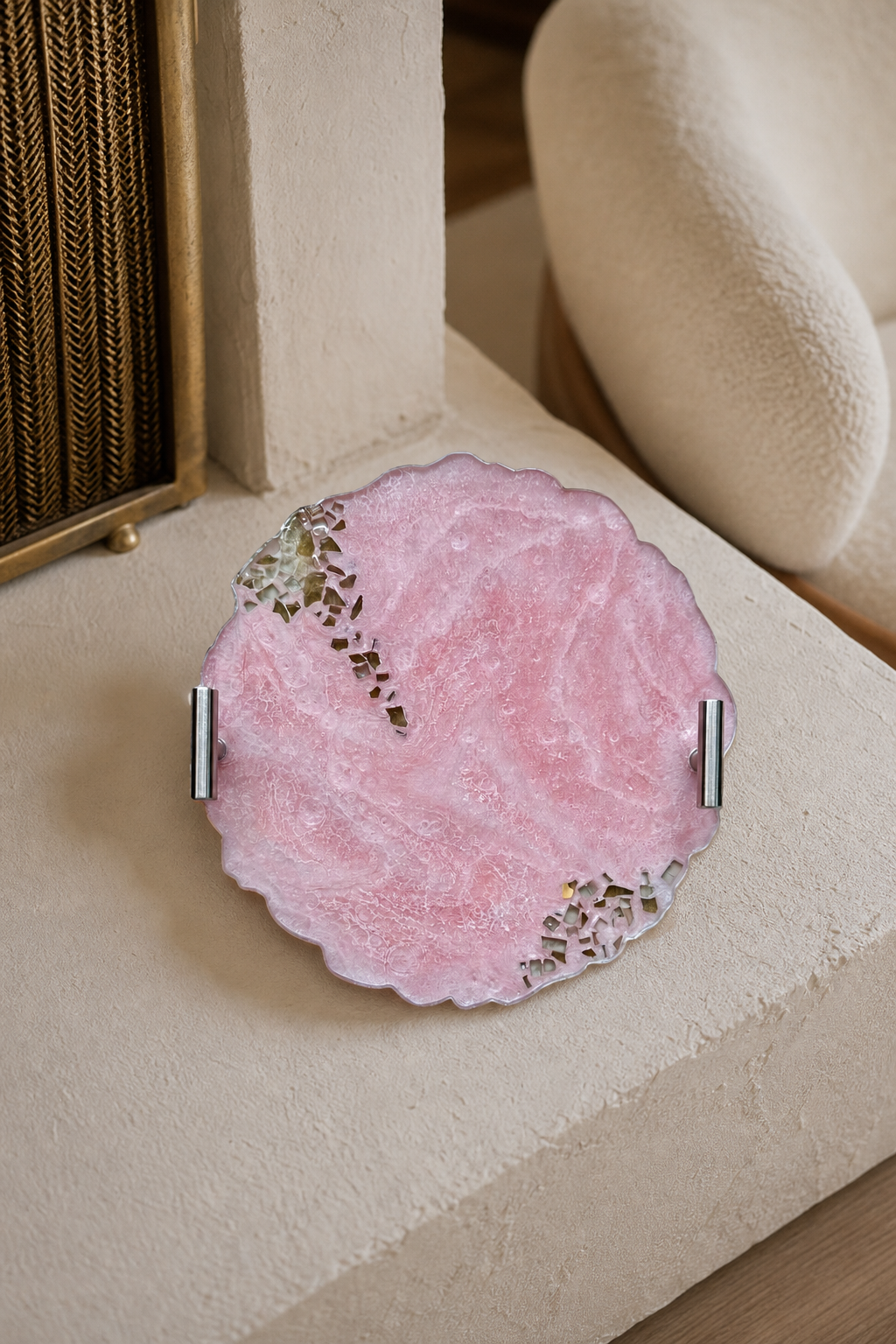 Light Pink tray handmade epoxy resin geode design