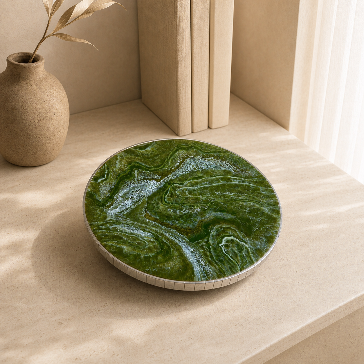 Olive Green Lazy Susan geode design epoxy resin, 5 sizes