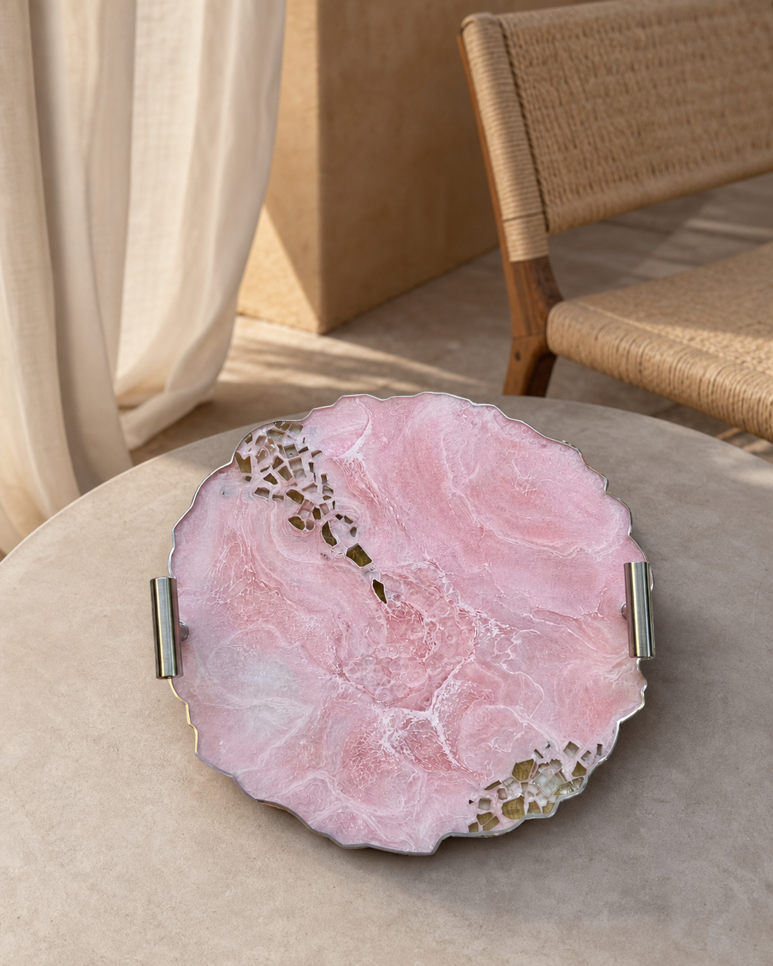 Light Pink tray handmade epoxy resin geode design