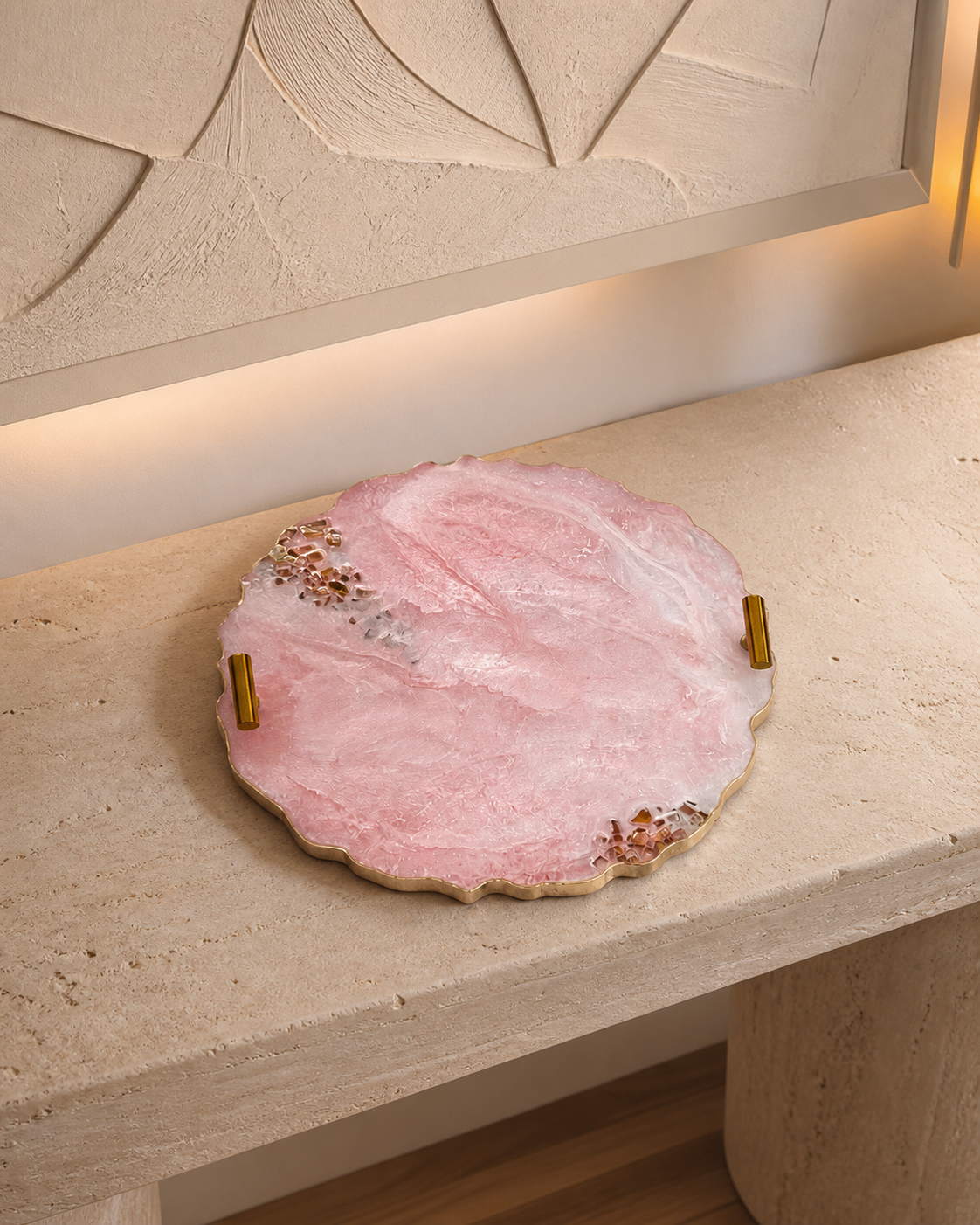 Light Pink tray handmade epoxy resin geode design