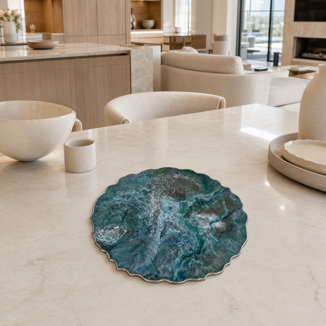 Teal and Silver Placemats geode design epoxy resin