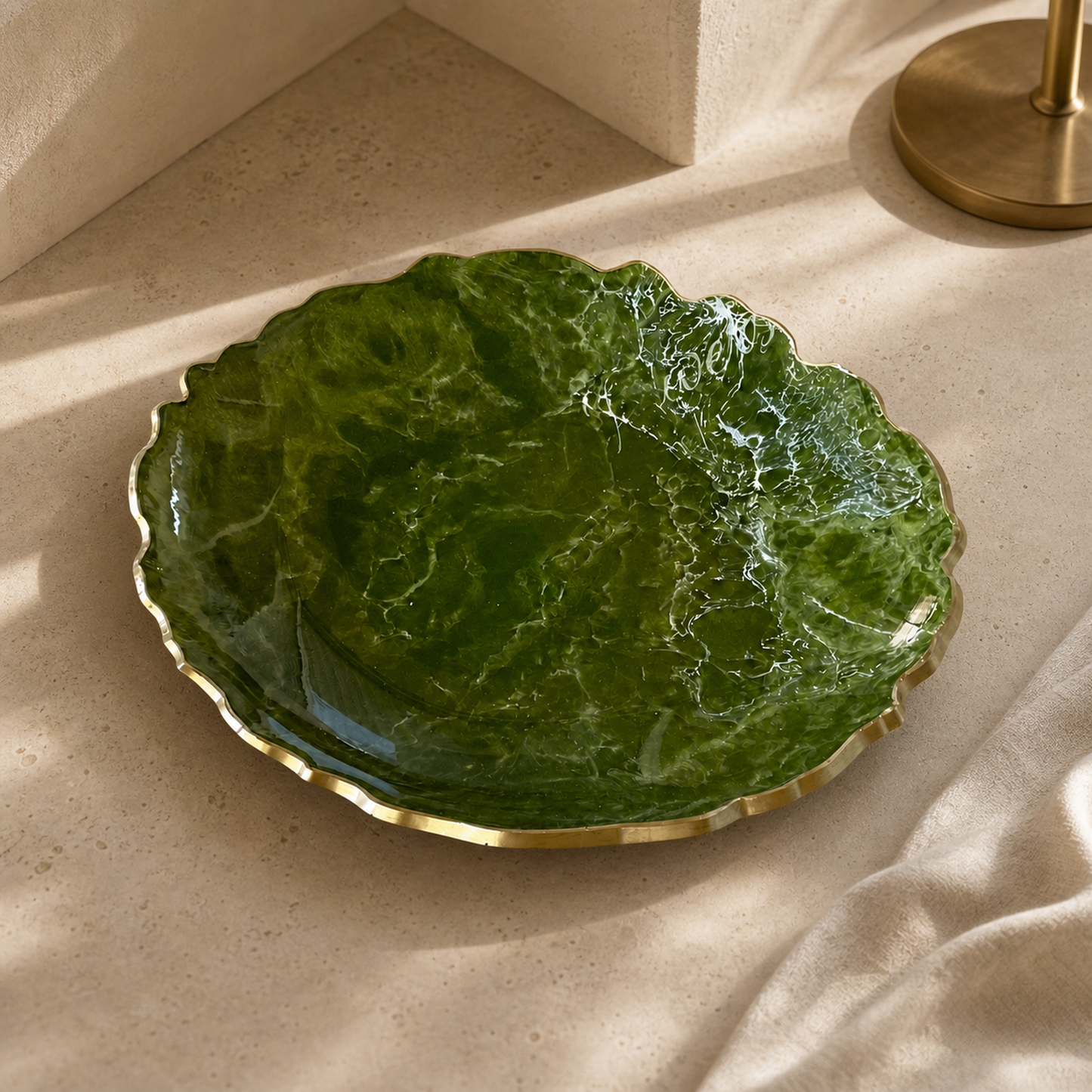 Olive green Platter 12" geode design epoxy resin