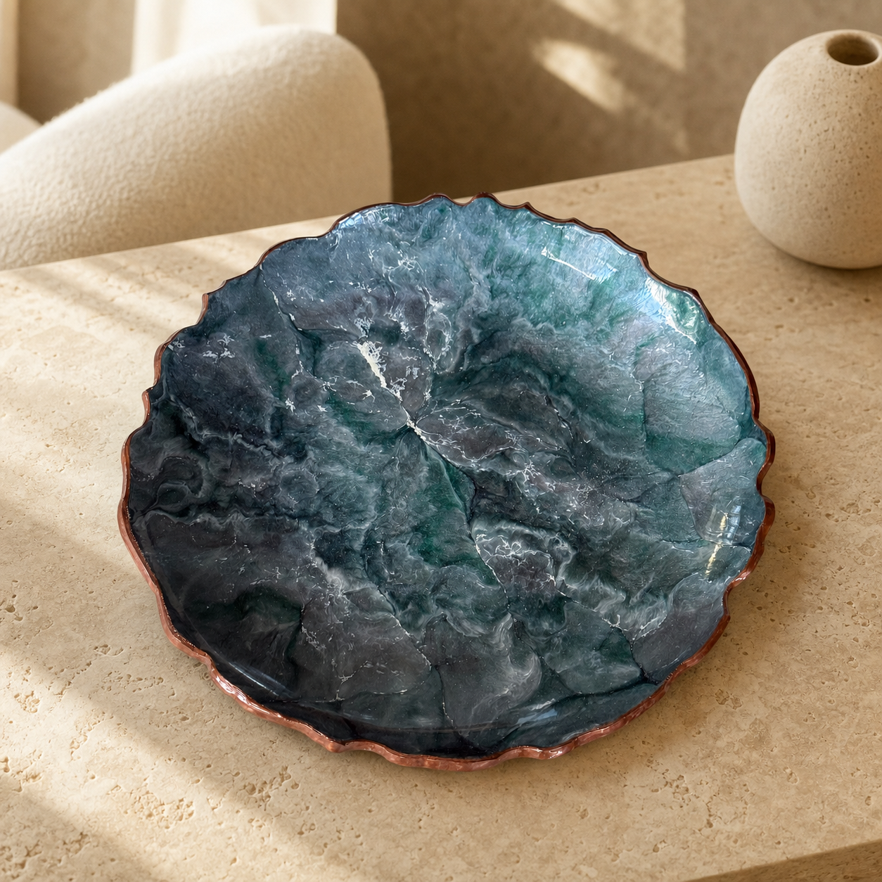 Teal and Silver Platter 12" geode design epoxy resin
