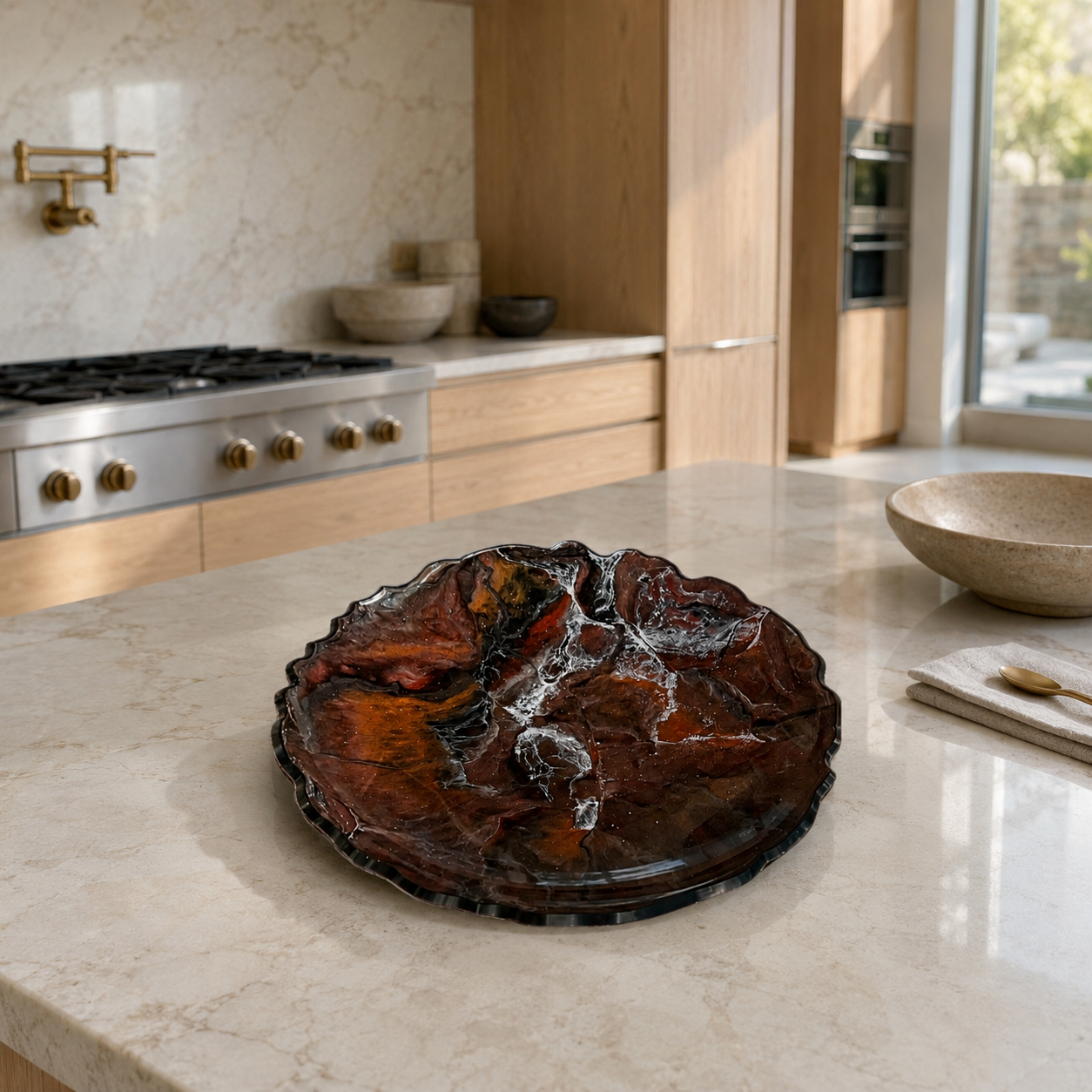 Black, Bronze and Copper Platter 12" geode design epoxy resin