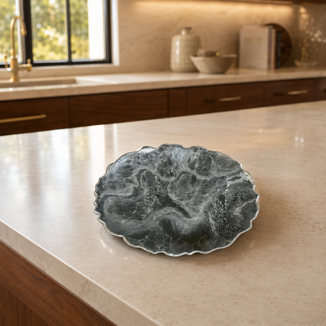 Silver and Grey Platter 12" geode design epoxy resin