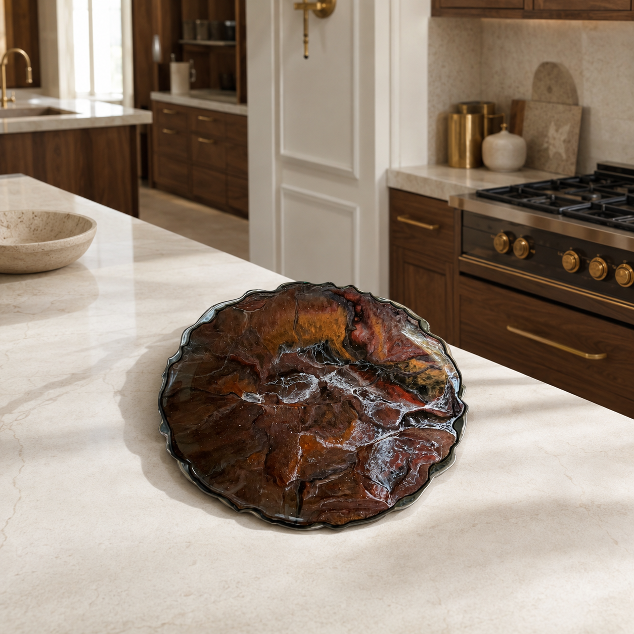 Black, Bronze and Copper Platter 12" geode design epoxy resin