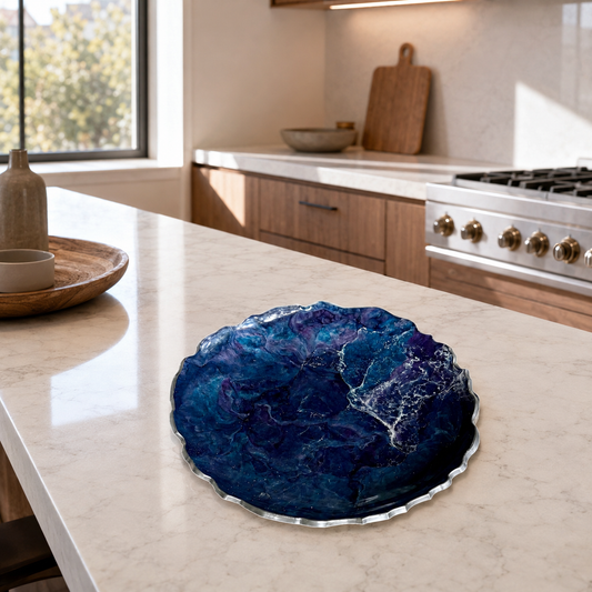 Purple and Blue Platter 12" geode design epoxy resin